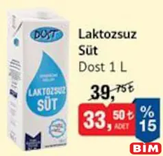 DOST LAKTOZSUZ SÜT 1 L